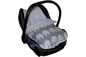 Grey Elephant Design Padded Car Seat Footmuff with a White Cuddlesoft Dimple Fleece Lining Designed to fit Group 0 Car Seats. Lovely Warm Cosy Toes by Jillyraff