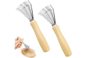 LOBVABA 2 Stück Bürstenreiniger Kamm Reinigungsbürste Werkzeug mit Holzgriff，Haarbürsten Reinigungswerkzeug，zum Entfernen Haaren von Bürsten Kämmen Badematten Teppichen