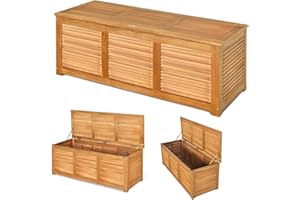 RELAX4LIFE Panca Baule in Legno di Acacia, Scatolone Rialzato a Doghe, Coperchio Ribaltabile con Maniglia ad Anello, Contenitore Portatutto da Interno Esterno, 120x45x45cm (Modello 1)