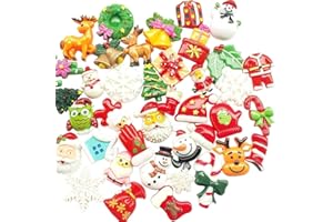 Chenkou Craft 50 pezzi assortiti assortiti in resina con retro piatto, decorazioni natalizie per albero di Natale, albero di Natale, birra, pupazzo di neve, fiocco di neve, campanellino (50)