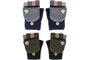 KASESSS 2 Paia Guanti Senza Dita Per Bambini Guanti Bambini Invernali Caldi Convertibili Flip Top Elastica Morbidi Lavorati A Maglia Con Grazioso Disegno Di Robot Cartoon Per Ragazzi Di 6-12 Anni