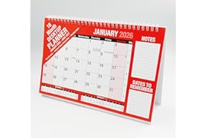 Sixstore 2026-2027 Desktop 18 Months Calendar Freestanding Flip Month to View 1 January 2026 to June 2027 Spiral Bound Red and Black Calender for Home Business Office School