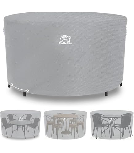 Enzeno waterdichte tuinmeubelhoes met ventilatieroosters, ronde hoes van 420D Oxford-stof voor terrastafel, voor buitengebruik, UV-bestendig (rond 250x90cm