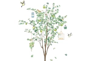 DUOYIF Tatuaż ścienny duże drzewo ptak naklejka ścienna zielone drzewo ptak tatuaż ścienny zielone drzewo roślina naklejka ścienna naklejka ścienna naklejki tropikalne rośliny do salonu sypialni biura korytarza 107 x 95 cm, zielony