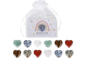 Chanumetal 12 Set Glückssteine Herz für Kinder, 2 × 2 × 0.6 cm Bunte Herzen Edelsteine für Kinder mit Magische Stine Regenbogen Grußkarten, Mitgebsel Kindergeburtstag Gastgeschenke