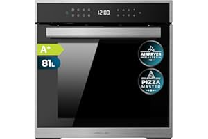 Cecotec Four encastrable Pyrolytique 60cm Bolero Hexa P506000 Edge A+. 3400W, Capacité de 81L, 11 Fonctions avec Airfryer Master, Pizza Master, 3D Cooking, Steam Base X2, Pyrolyse