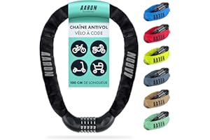 AARON - Antivol pour vélo Lock One à Combinaison à 5 Chiffres - Chaine en Acier/Niveau de sécurité élevé - pour vélo électrique/VTT/VTC/vélo de Ville/vélo de Course/véhicule électrique