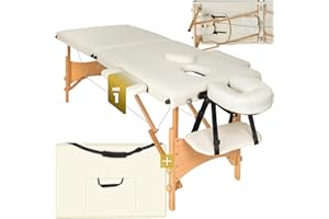 ‎TECTAKE tectake® Massageliege klappbar mit 2 Zonen, Massagetisch tragbar mit 5cm Polsterung, höhenverstellbare, Mobile Massageliege, Massagebank mit Holzfüßen und Zubehör Tragetasche - beige