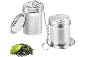 RUIKDLY Infusore Per Tisane 2 Pezzi Filtri Te In Acciaio Inox Colino Per Tisane Sfuso Filtro Da Tè A Rete Con Vassoio/Coperchio Con Catena Di Estensione Per Tè Sfuso Tisane Spezie