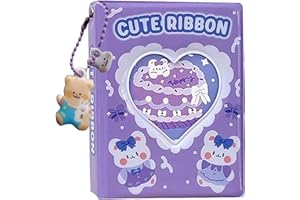 RUNRAYAY Álbum de Fotos de 3 Pulgadas KPOP Mini álbum de Fotos, Love Heart Hollow Photocard ID Holder 40 Bolsillos con Colgante de corazón de Amor y Tarjeta de Pastel de cumpleaños - Púrpura