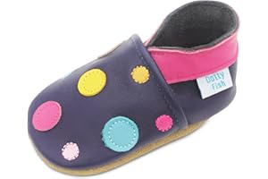 Dotty Fish Soft Leather Baby And Toddler Barefoot Shoes. Non-Slip Suede Soles. Girls Shoes with Flowers, Stars, Hearts. 0-6 Months - 4-5 Years