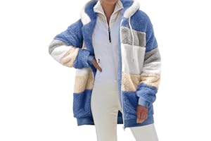 Yuson Girl Felpe con Cappuccio Donna Felpa in Pile Patchwork Manica Lunga Felpe Donna con Zip Autunno Invernale Felpa Pelosa Casual Giacca Teddy Outwear Caldo Cappotto con 2 Tasche