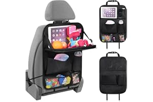 URAQT Auto Organizer, Kinder Auto Aufbewahrungstasche mit Faltbar Tisch, Multifunktionale Viele Taschen Viel Stauraum Rücksitz Organizer, Autositze Zubehör, Rückenlehnen Utensilientaschen Schwarz