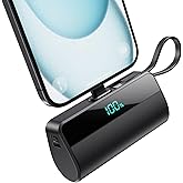 Mini Bateria Externa para iPhone, 5500mAh Cargador Portátil con Cable USB C Integrado 20W PD Carga Rapida Power Bank Compacto