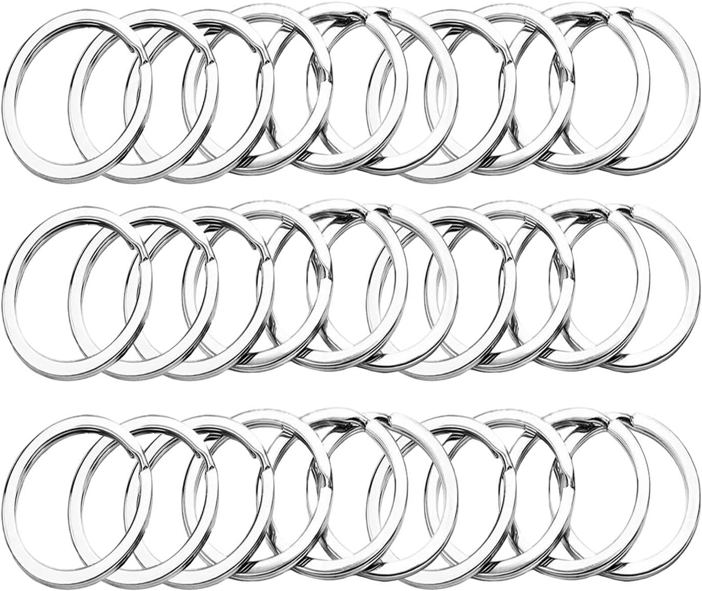 30pcs Key Rings Assortment,Flat Key Ring 30mm Dia, Metal Split Rings Stainless Steel Heavy Duty Keys Ring Hoop for Keys Organization,for Keychain Dog Pet Collar Tag DIY Craft CarKey