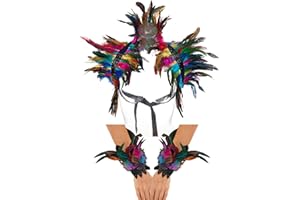 Niceyoeuk Women Feather Cape with Wrist Cuffs Wristband Maleficent Costume Gothic Lacing Shawl Shrug Collar Feather Cape for Halloween Cosplay Christmas Party
