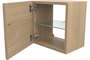 VE.CA.S.R.L. VE.CA-ITALY CUBI IN LEGNO 35x35 CM CON SPORTELLO E RIPIANO IN VETRO, IN 7 COLORAZIONI, PARETI ATTREZZATE, ARREDO DESIGN 100% MADE IN ITALY (35x35 cm CON ripiano in vetro, Rovere rock)