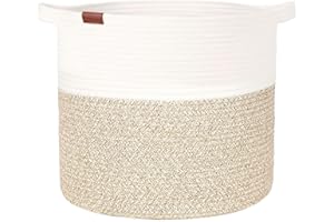 Febzoce Woven Storage Basket, Baby Washing Basket Toy Storage Organiser Rope Laundry Baskets Natural White/Desert Small 40 x 35 cm
