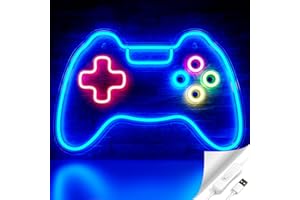 Cisteen Game Neon Sign, Gamepad Shape LED Neon Light Signs with Acrylic Board, USB Powered Game Room Decoration Wall Light, Gamer Gifts Neon Lights for Boys Teen Gaming Zone Party,Bedroom,Man Caves