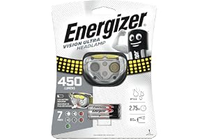 Energizer Vision HD Ultra, kraftfull ljus pannlampa, 450 lumen för handsfree inomhus- och utomhusaktiviteter, batterier ingår