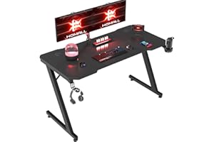 Homall Gaming Desk 120 x 60 cm PC Computer Desk Z Shaped Computer Table PC Gaming Table Gamer Desk for Home Office with Cup Holder and Headphone Hook, Black