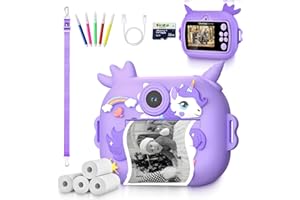 ETERNIUM DIGITAL ETERNIUM Appareil Photo Instantané Enfant Licorne - Kit Créatif et Éducatif - Caméra Numérique 1080P Antichoc - 4 Rouleaux d'impression + Carte 32Go - Cadeau Noël Anniversaire Fille Garçon 3-12 Ans