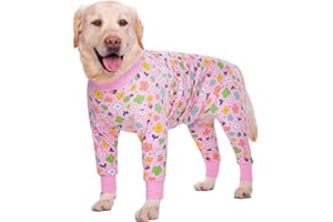 BT Bear Ropa para perros grandes, ropa elástica para mascotas, protege las articulaciones, anticabello, antilamer, protección contra heridas, pijama para perros medianos y grandes (5XL, flores rosas)