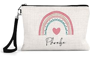 Print Maniacs Personalised Large Pencil Case Canvas Kids Boys Girls Back to School Office Stationary Make Up Organizers Heart Rainbow Bag (with Name)