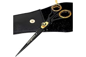 Saaqaans SQR-01 Professional Hairdressing Scissor - Perfect for Hair Salon/Barber/Hairdresser and Home use to Trim Your Haircut/Beard/Moustache - Comes with Beautiful Black Pouch/Case (Black UK)