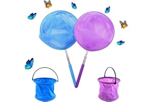 Xmart 2 Pièces Filet à Papillon Ajustable Epuisette Peche Enfant Livré avec 2 Seaux Pliables Filet à Papillon Enfant Convient Aux Activités de Jardin en Plein Air pour Enfants et Adultes
