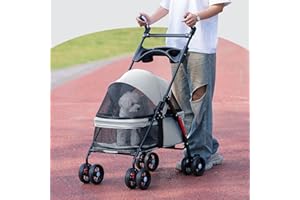 REFEIN Lightweight Pet Travel Stroller, Foldable Dog Cat Pushchair Dog Pram Buggy with Rain Cover & Cup Holder, 4 Wheels Comfortable Trolley Travel Carriage for Small Medium Dogs Cats Puppies, Grey