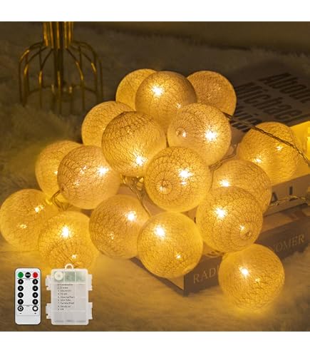 ALEGRE Lichterkette Mit Baumwollkugeln – 3 M, 20 LEDs, Warmweiß, Batteriebetrieb, Für Drinnen & Draußen Baumwollkugeln Lichterkette Innen