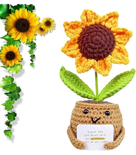 HEXMOZ Handmade Sunflower Crochet Gift With Encouragement Card - Positive Thank You Present For Teachers, Nurses, Coworkers - View #2