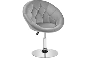 Yaheetech Swivel Armchair, Velvet Vanity Chair Dressing Table Chair, Accent Chair for Living Room Bedroom Salon Make up Room, Height Adjustable, Gray