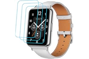 GIOPUEY Pasek kompatybilny z Huawei Watch FIT 2, pasek do zegarka z prawdziwej skóry + 3-pak ochraniaczy ekranu, zamiennik paska [odporny na zużycie] [oddychający] - biały