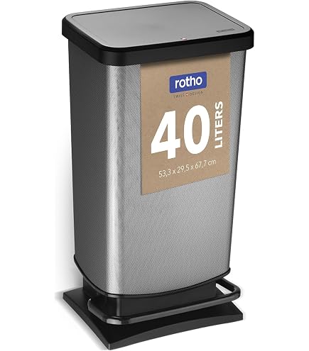 Rotho Paso Mülleimer 20l mit Pedal und Deckel, Kunststoff (PP) BPA-frei, carbonmetallic, 20l (29.3 x 26.6 x 45.7 cm) Küche, Haushalt & Wohnen