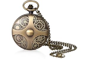 JewelryWe Reloj Bolsillo Analógico Unisex: Reloj de Bolsillo de Cuarzo para Hombre y Mujer Decoración de Engranajes Escala de Número Arábigo Cadena de Cintura - para Uso Diario Colecciones Regalo