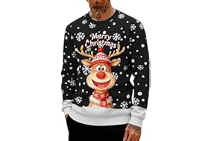 Modaworld Pull De Noël Homme Le Père Imprimé Moche Décontracté en Tricot pour Doux, Sweater 3D Impression Moche Jumper Rigolo Pull Over Noel Sweat-Shirt Merry Christmas Sweatshirt