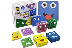 GOUJFOL Expression Puzzle Building Blocks,Puzzle di legno Matching Game Puzzle Giochi per bambini Face Change Cube Game Educational Montessori Giocattoli Regalo di Natale per età 3-12 anni