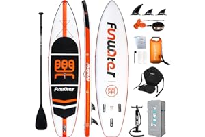 FunWater Nadmuchiwana deska do wiosłowania, z regulowanym wiosłem, pompką ręczną, antypoślizgową deską EVA, smycz bezpieczeństwa, dla dorosłych