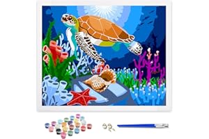 ifymei Dipingere con i Numeri per Bambini e Adulti Principianti, Kit Regalo da Disegno per Bambini e Bambine, Gioco Creativo per Bambini 6+ Anni - 40x50 cm - Senza Cornice - Tartarughe Marine