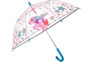 PERLETTI Ombrello Unicorno Bambina - Ombrello Lungo Cupola Trasparente Antivento con Apertura di Sicurezza - 3/6 Anni - Rosa e Azzurro - Diametro 64 cm Cool Kids