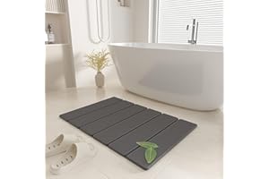HIZH Kamienna mata łazienkowa, 60 cm, składana ziemia okrzemkowa, super chłonna, szybkoschnąca, antypoślizgowa, łatwa do czyszczenia, szara