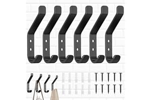 BAIEYE 6 sztuk wieszak ścienny czarny, wieszaków ściennych z podwójnym hakiem,wieszaki ścienne nowoczesna prostota,wieszak na ręczniki