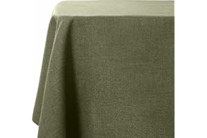 WAITER TREE Faux Linen Tablecloth Rectangle Washable Wrinkle and Water Resistant Table Cloth Cover for Kitchen Dining Tabletop Christmas Thanksgiving Decoration (Moss Green, 140 x 240cm)