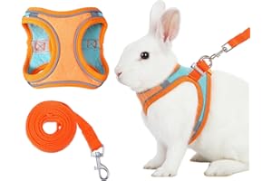 AIYORSE Bunny Harness And Leash Set, Adjustable Double Buckles Breathable Mesh Rabbit Vest with Reflective Strips, Escape Proof Small Pet Walking Training Gear for Rabbits, Kittens, Ferrets, Guinea Pigs (S)