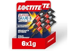 Loctite | Super Glue-3 Power Gel Mini Dose (lot de 6 tubes de 1 g) – Colle forte transparente enrichie en caoutchouc – Mini-dose de colle gel ultra-résistante à séchage immédiat