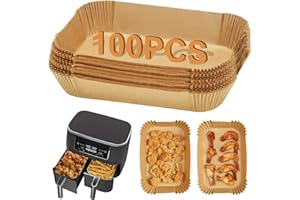 USPER Upgraded Air Fryer Disposable Paper Liners for Ninja Dual AF400UK AF300UK, 8.7Inch Airfryer Parchment Liner Accessories DZ201, Tower, Salter, Instant, Double Zone