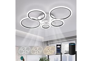 ycwdcz Lampara Ventilador Techo Led Compatible con Alexa, Google Assistant, Anillo Ventiladores de Techo con Luz Silencioso, Regulable, 6 Velocidades, Motor DC, Modo Verano/Invierno