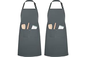 InnoGear Delantales 2 Piezas Delantales con Babero para Chef Delantales de Cocina Unisex Ajustables para Restaurantes Cafeterías Jardines Barbacoas (Gris, Poliéster)